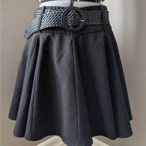Black Flared Women’s Skirt with Braided Belt